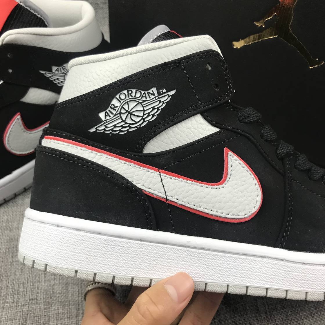 Air Jordan 1 Mid Black White With Orange Swooh AJ1 Classic