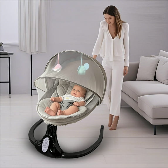 KFeng Bluetooth Electric Baby Swing with Remote - 4 Speeds,3 Positions,Music Speaker & Portable Design,Gray&Black