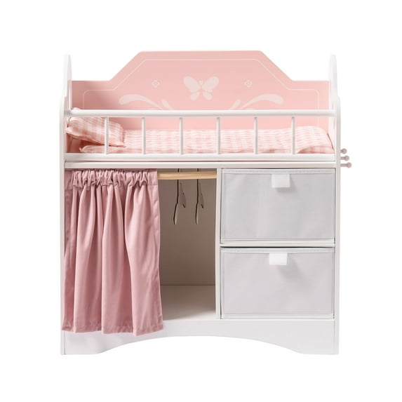 Robud Victoria Doll Crib Wooden Baby Doll Cradle with Storage and Bedding Pretend Play Furniture Toy for Toddlers Girls,Pink