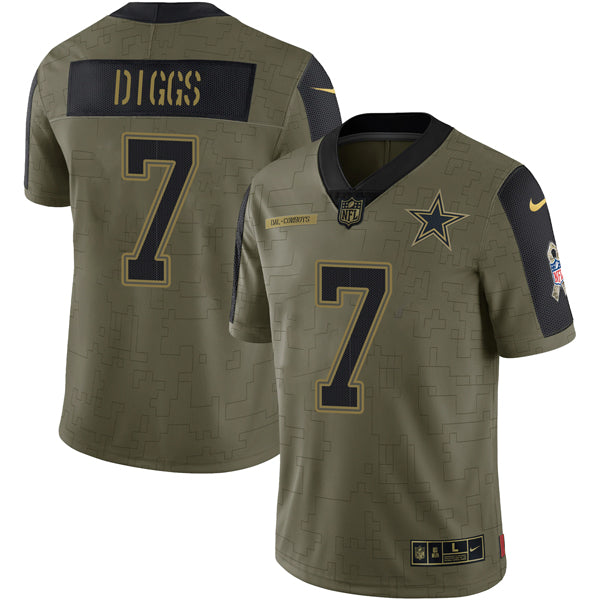 Custom Men’s #7 Trevon Diggs Dallas Cowboys Olive 2021 Salute To Service Jersey Stitched