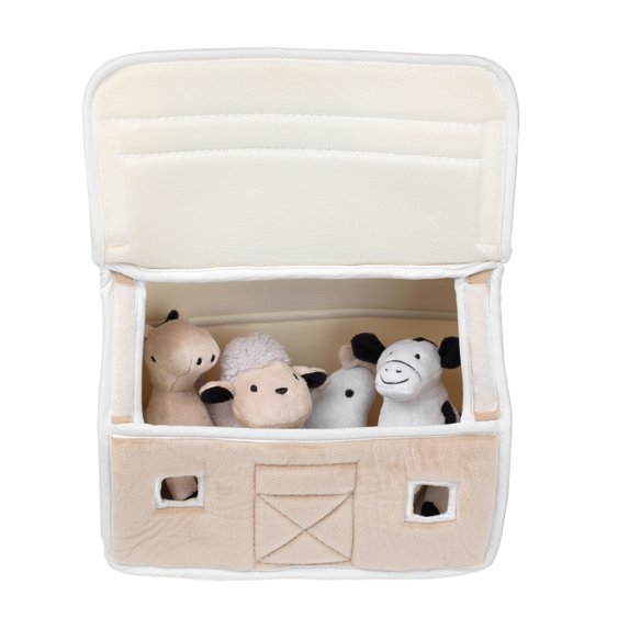 Lambs & Ivy Baby Farm Plush Barn with 4 Stuffed Animals Toy - Taupe/Gray/White