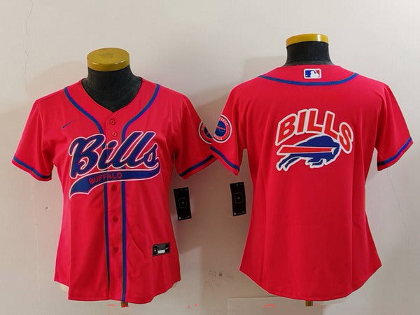 Custom Women’s Buffalo Bills Red Team Big Logo With Patch Cool Base Stitched Baseball Jersey