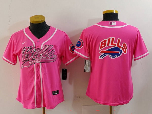 Custom Women’s Buffalo Bills Pink Team Big Logo With Patch Cool Base Stitched Baseball Jerseys