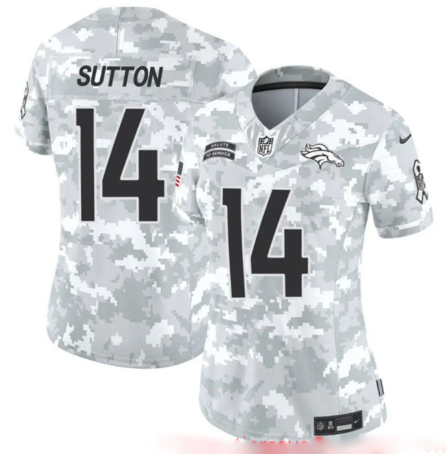 Custom Women’s Denver Broncos #14 Courtland Sutton 2024 F.U.S.E Arctic Camo Salute To Service Limited Stitched Jersey(Run Small)