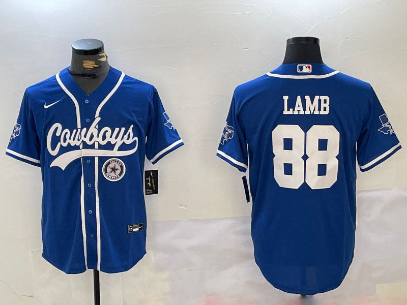 Custom Men’s Dallas Cowboys #88 CeeDee Lamb Royal With Patch Cool Base Stitched Baseball Jerseys