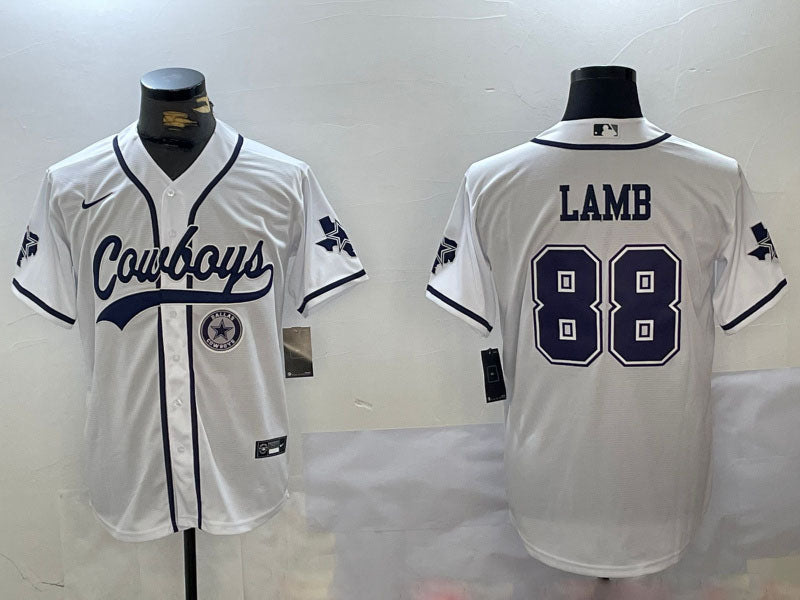 Custom Men’s Dallas Cowboys #88 CeeDee Lamb White With Patch Cool Base Stitched Baseball Jerseys