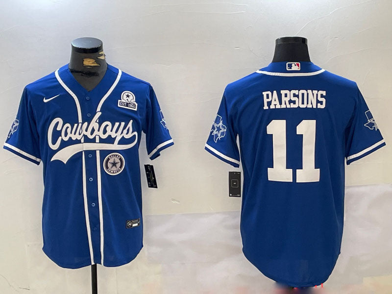 Custom Men’s Dallas Cowboys #11 Micah Parsons Royal With Patch Cool Base Stitched Baseball Jerseys