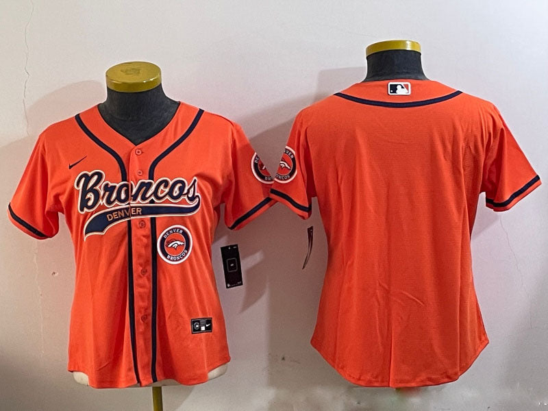 Custom Women’s Denver Broncos orange Cool Base Stitched Baseball Jersey