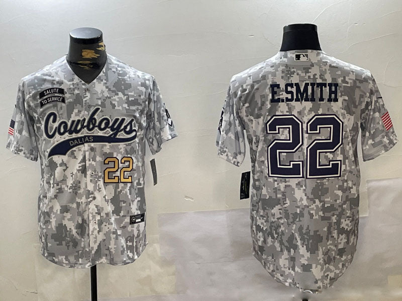 Custom Men’s Dallas Cowboys #22 Emmitt Smith 2024 Arctic Camo Salute To Service Stitched Baseball Jerseys