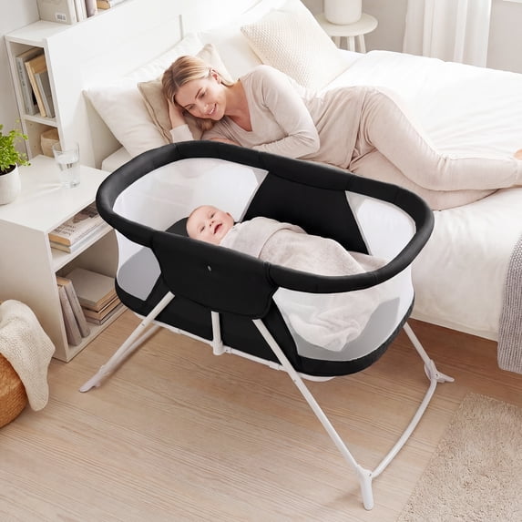 Costway 2 in 1 Baby Bassinet with Rocking Motion with Breathable Mesh Black