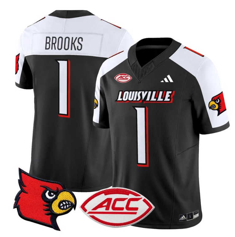 Custom Ja’Corey Brooks Jersey #1 Louisville Cardinals Vapor Football Stitched Black Alternate
