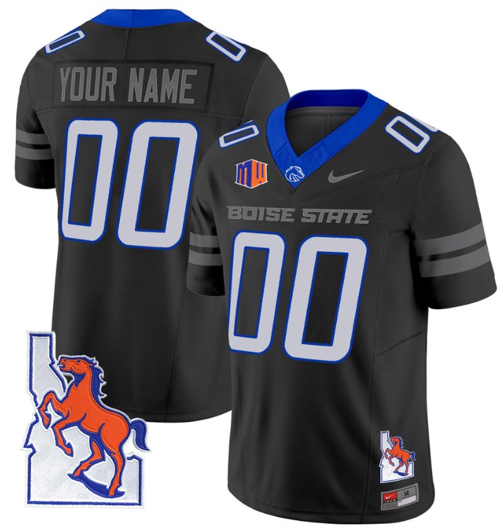 Custom Custom Boise State Broncos Jersey Name, Number Map Patch Vapor Football Black