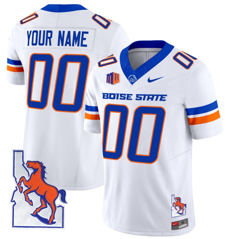 Custom Custom Boise State Broncos Jersey Name, Number Map Patch Vapor Football White