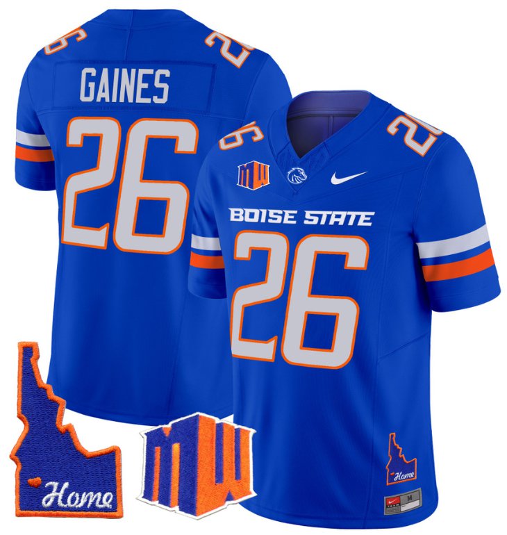 Custom Sire Gaines Jersey #26 Boise State Broncos 2024 Home Patch Vapor Football Royal