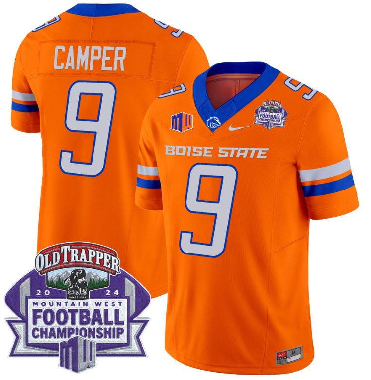 Custom Cameron Camper Jersey #9 Boise State Broncos 2024 Championship Vapor Orange