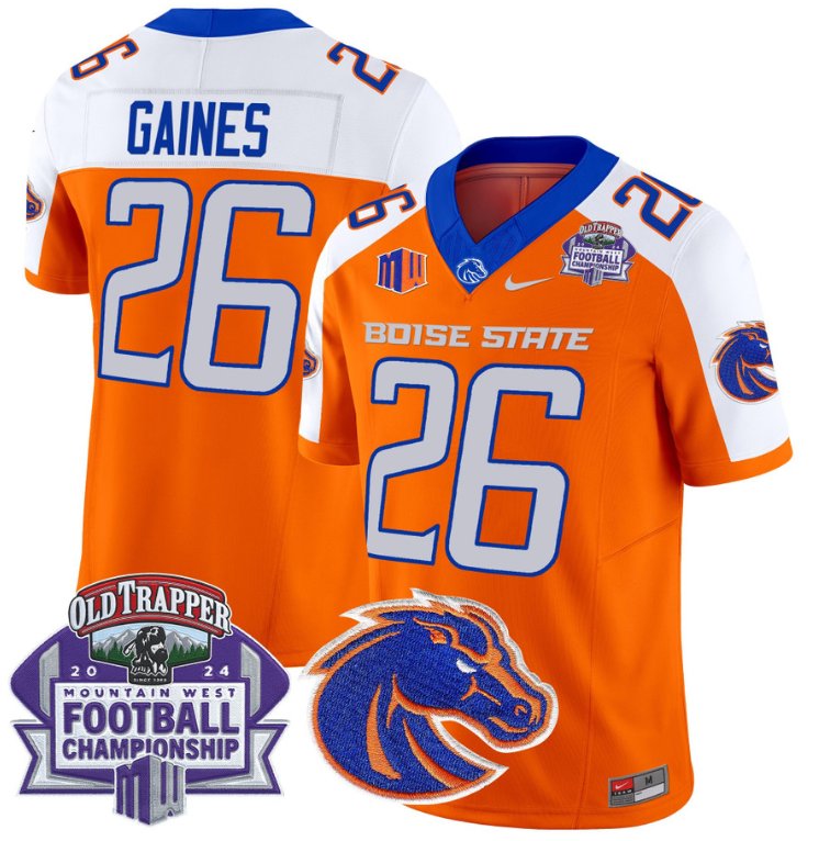 Custom Sire Gaines Jersey #26 Boise State Broncos 2024 Championship Vapor Orange Alternate