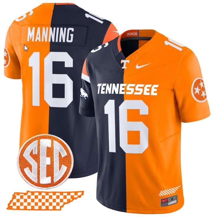 Custom Peyton Manning Jersey Broncos #16 Tennessee Volunteers Split Vapor Football