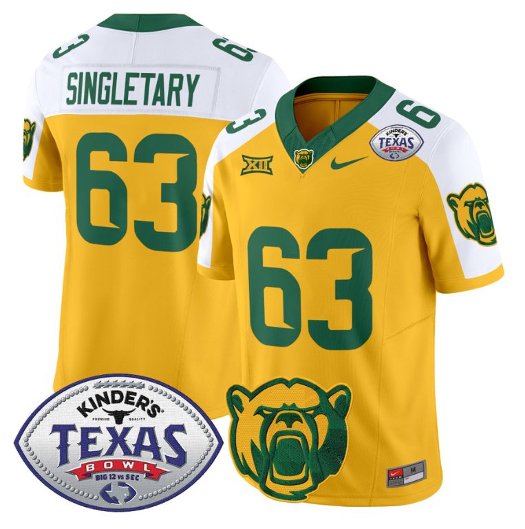 Custom Mike SingletaryJersey #63 Baylor Bears 2024 Texas Bowl Football Gold Alternate