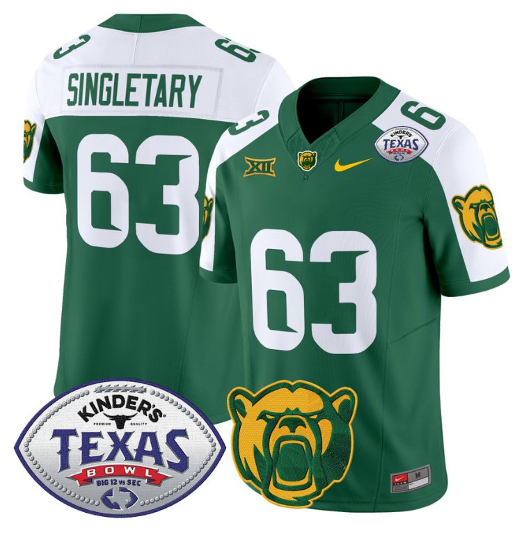 Custom Mike SingletaryJersey #63 Baylor Bears 2024 Texas Bowl Football Green Alternate