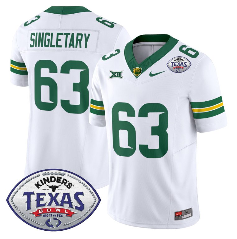 Custom Mike SingletaryJersey #63 Baylor Bears 2024 Texas Bowl Football White