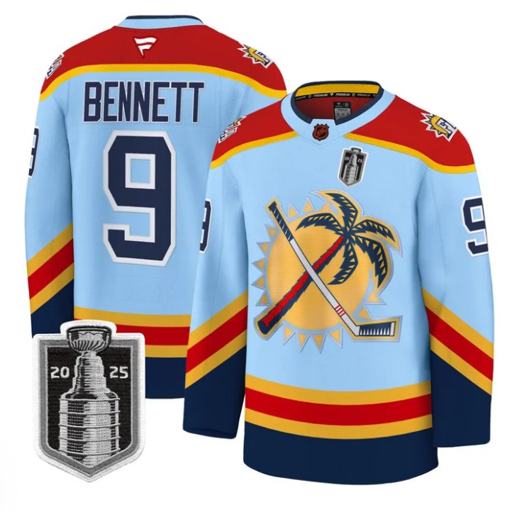 Custom Sam Bennett Jersey #9 Florida Panthers 2025 Stanley Cup Final Stitched Blue