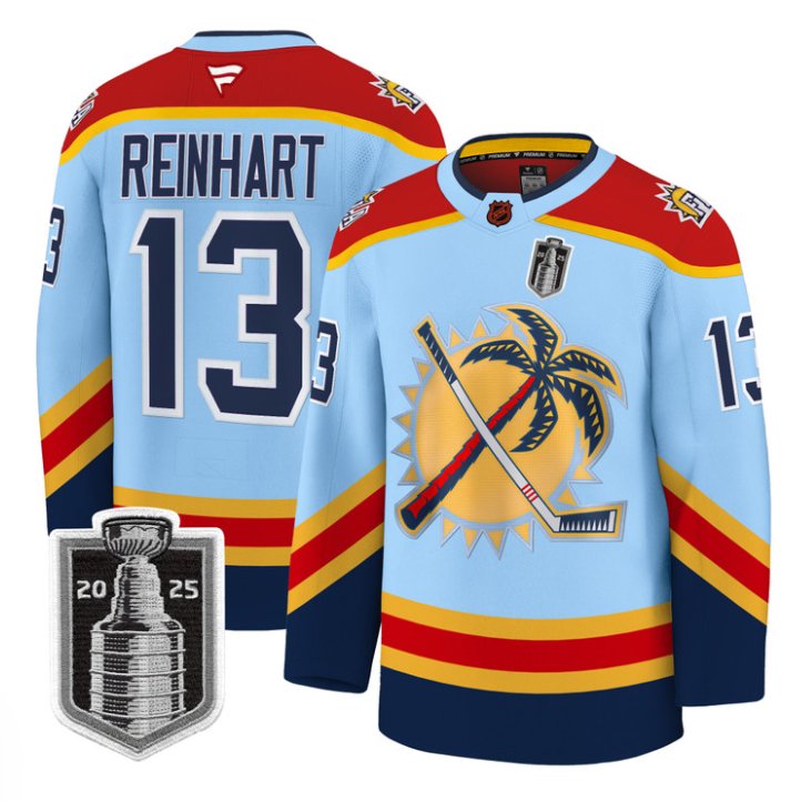 Custom Sam Reinhart Jersey #13 Florida Panthers 2025 Stanley Cup Final Stitched Blue