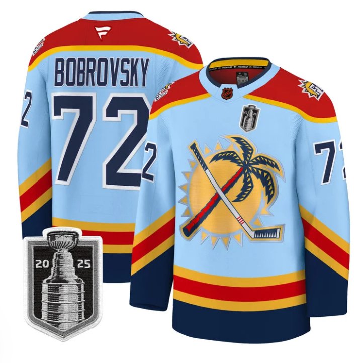 Custom Sergei Bobrovsky Jersey #72 Florida Panthers 2025 Stanley Cup Final Blue