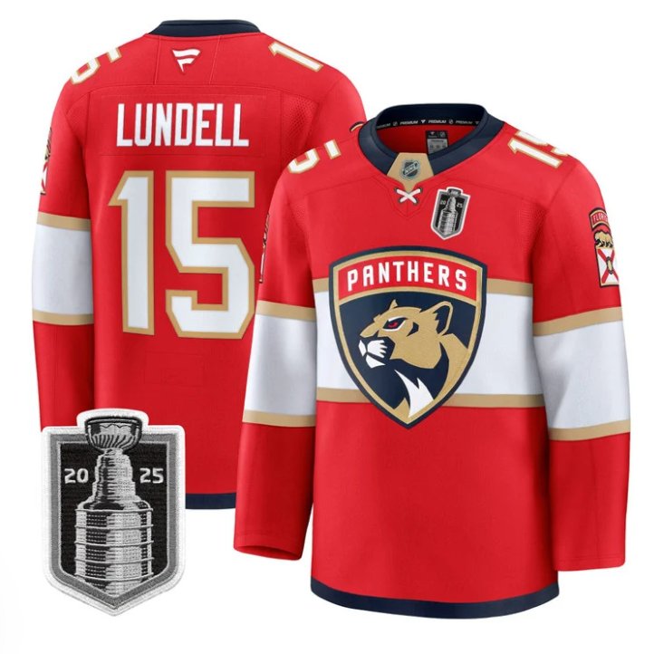 Custom Anton Lundell Jersey #15 Florida Panthers 2025 Stanley Cup Final Stitched Red