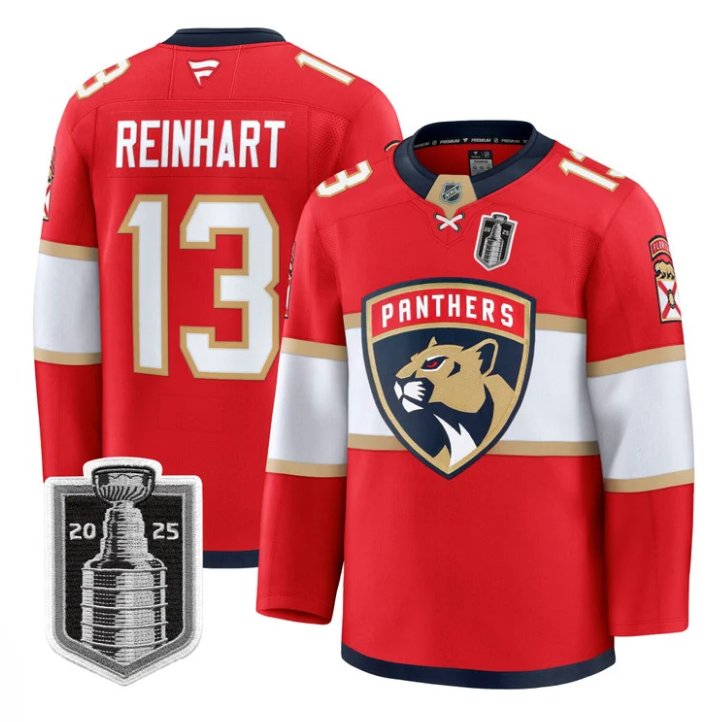Custom Sam Reinhart Jersey #13 Florida Panthers 2025 Stanley Cup Final Stitched Red
