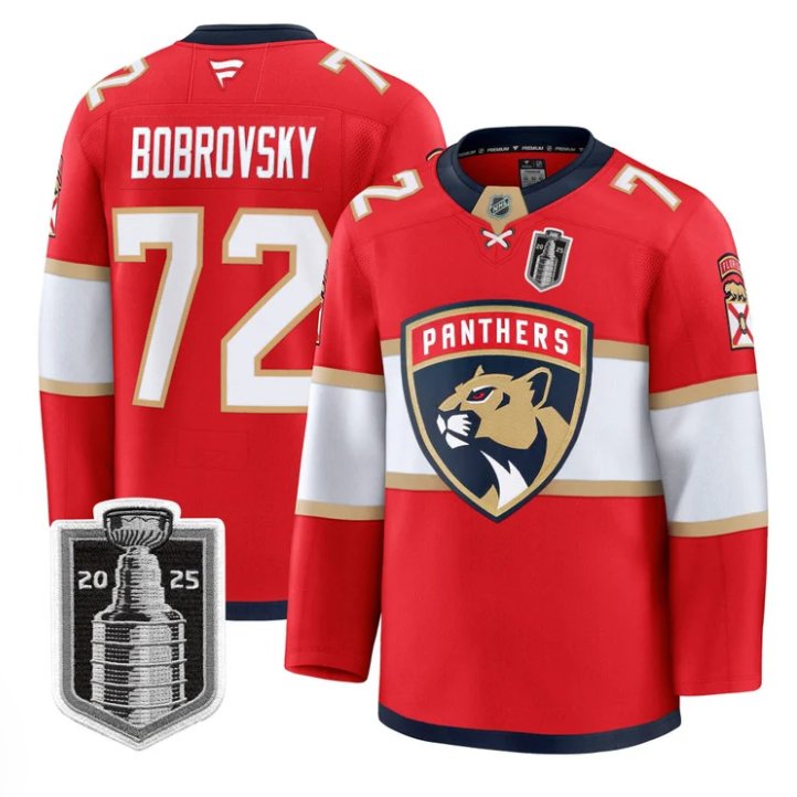 Custom Sergei Bobrovsky Jersey #72 Florida Panthers 2025 Stanley Cup Final Red