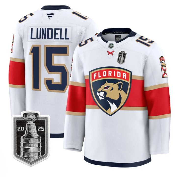 Custom Anton Lundell Jersey #15 Florida Panthers 2025 Stanley Cup Final Stitched White