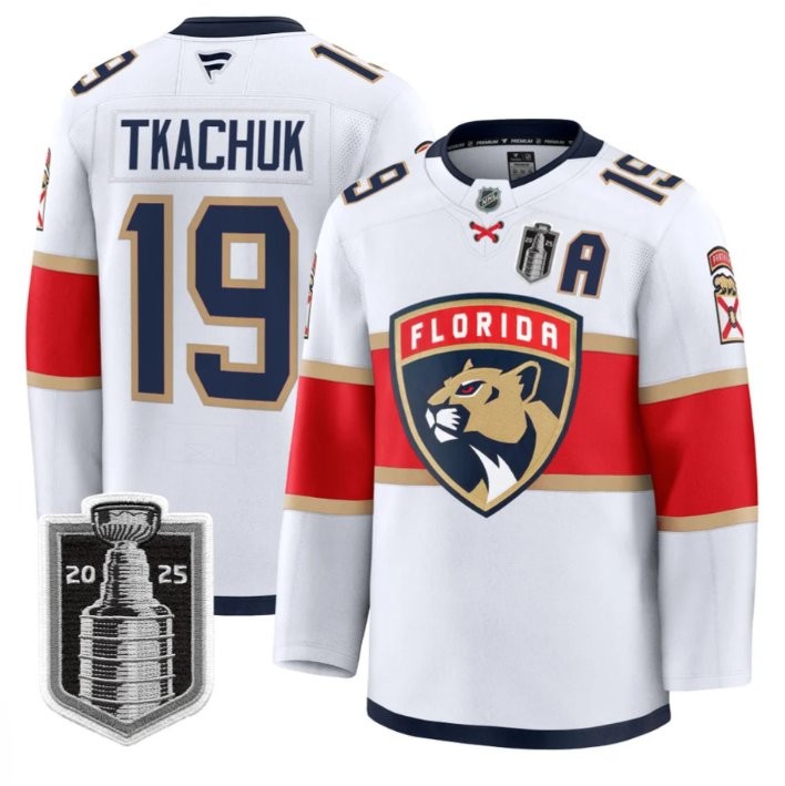 Custom Matthew Tkachuk Jersey #19 Florida Panthers 2025 Stanley Cup Final Stitched White