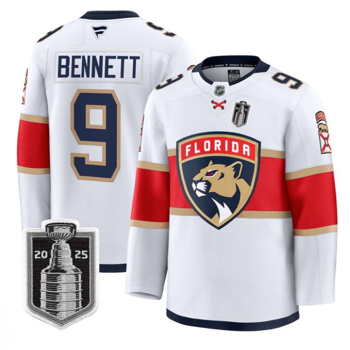 Custom Sam Bennett Jersey #9 Florida Panthers 2025 Stanley Cup Final Stitched White