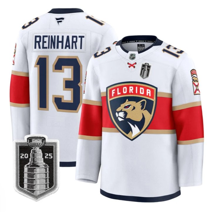 Custom Sam Reinhart Jersey #13 Florida Panthers 2025 Stanley Cup Final Stitched White