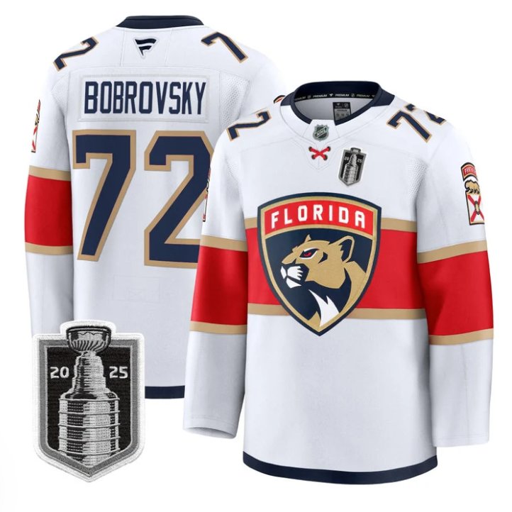 Custom Sergei Bobrovsky Jersey #72 Florida Panthers 2025 Stanley Cup Final White