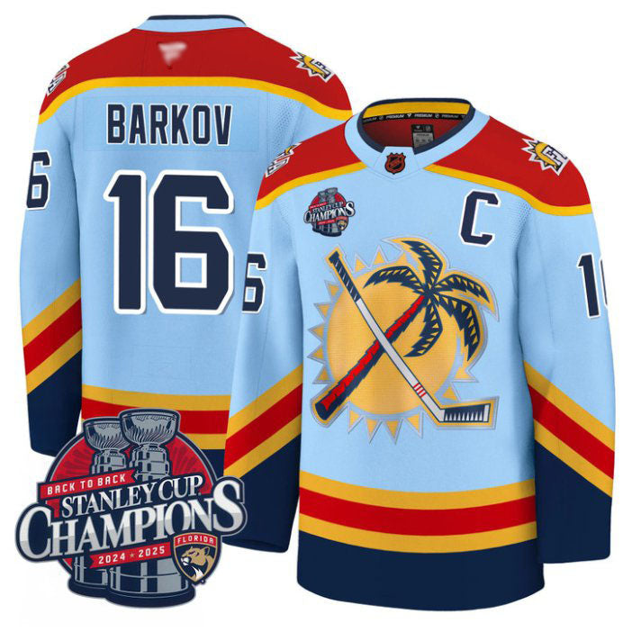 Custom Aleksander Barkov Jersey 16 Florida Panthers 2025 Stanley Cup Back To Back Blue