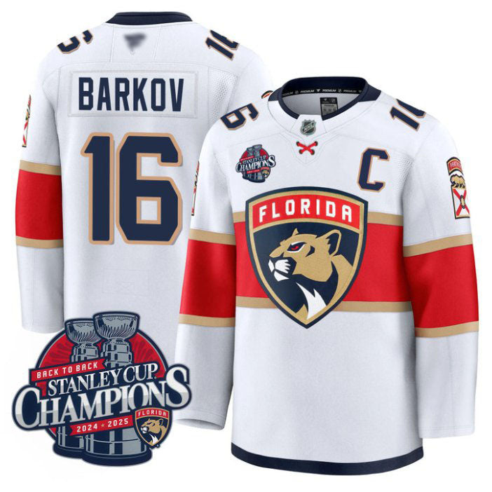 Custom Aleksander Barkov Jersey 16 Florida Panthers 2025 Stanley Cup Back To Back White