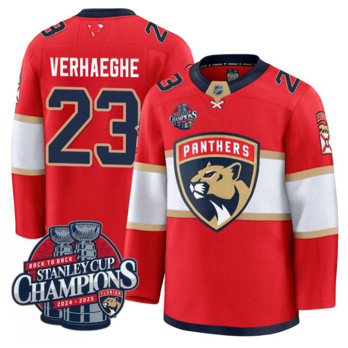 Custom Carter Verhaeghe Jersey #23 Florida Panthers 2025 Stanley Cup Back To Back Red