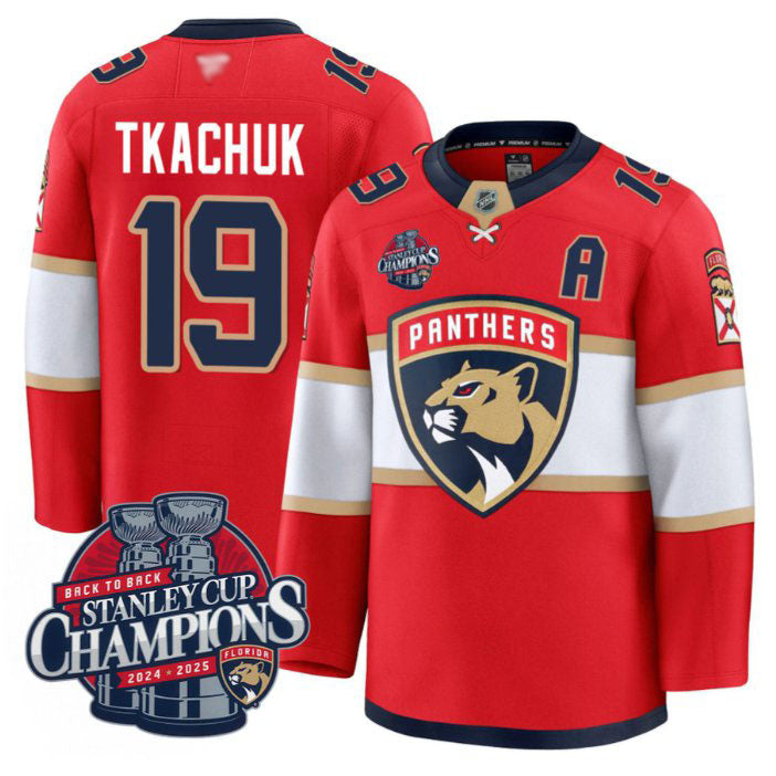 Custom Matthew Tkachuk Jersey #19 Florida Panthers 2025 Stanley Cup Back To Back Red