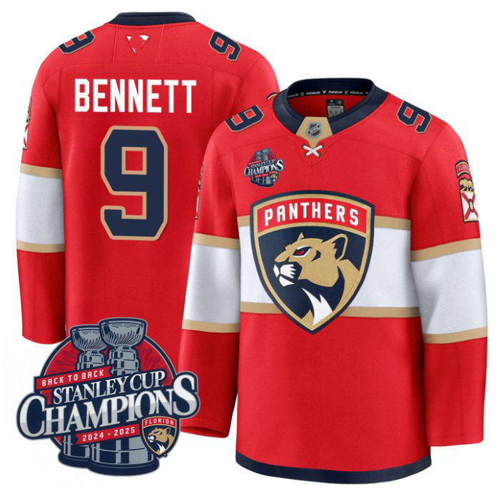 Custom Sam Bennett Jersey #9 Florida Panthers 2025 Stanley Cup Back To Back Red