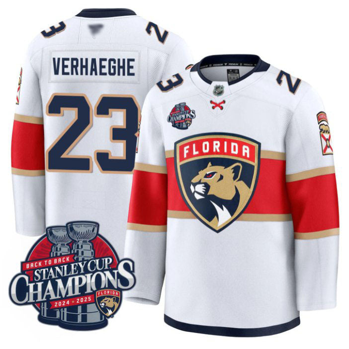 Custom Carter Verhaeghe Jersey #23 Florida Panthers 2025 Stanley Cup Back To Back White