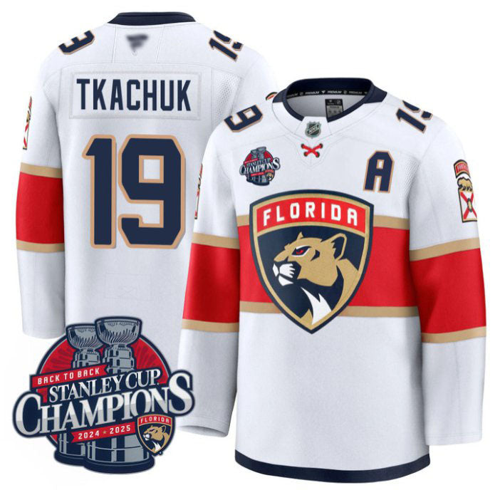Custom Matthew Tkachuk Jersey #19 Florida Panthers 2025 Stanley Cup Back To Back White