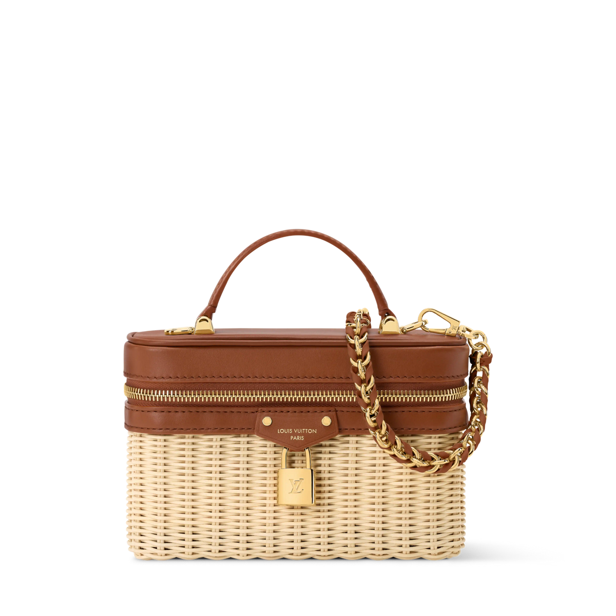 Women's Vanity Chain Pouch Rattan Leather Brown Chain Wallet