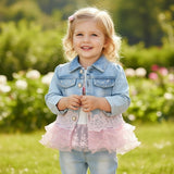 Peacolate Baby Girls 3-Piece Denim Clothing Set - T-Shirt, Denim Jacket, and Jeans, Pink, 1-2 Years