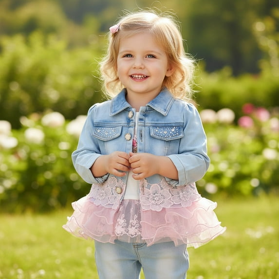 Peacolate Baby Girls 3-Piece Denim Clothing Set - T-Shirt, Denim Jacket, and Jeans, Pink, 1-2 Years