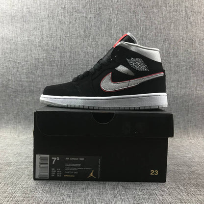 Air Jordan 1 Mid Black White With Orange Swooh AJ1 Classic