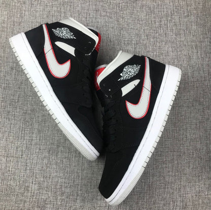 Air Jordan 1 Mid Black White With Orange Swooh AJ1 Classic
