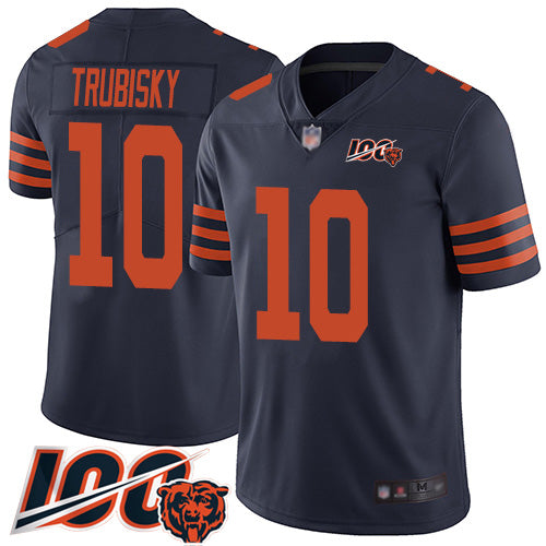 Custom Bears #10 Mitchell Trubisky Navy Blue Alternate Men’s Stitched Football 100th Season Vapor Limited Jersey
