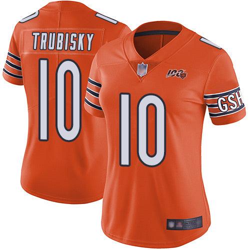 Custom Bears #10 Mitchell Trubisky Orange Women’s Stitched Football Limited Rush 100th Season Jersey