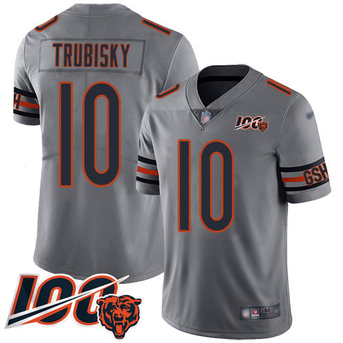 Custom Bears #10 Mitchell Trubisky Silver Men’s Stitched Football Limited Inverted Legend 100th Season Jersey